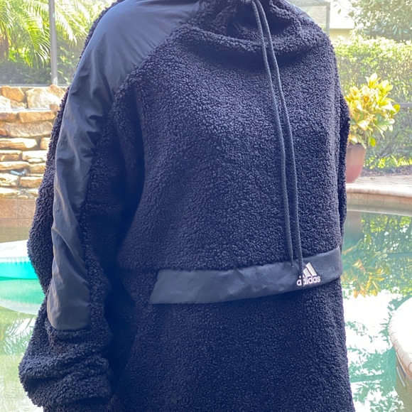 adidas High-Neck Sherpa Sweatshirt  Black XL - Picture 2 of 11